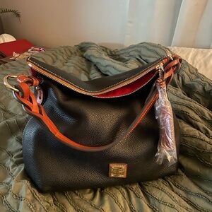 Dooney & Bourke Black Hobo Bag with Tan Trim